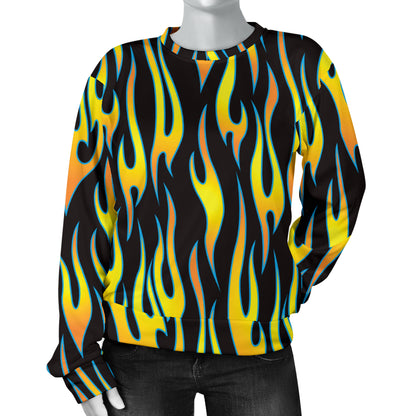 Flame Fire Yellow Pattern Women Long Sleeve Sweatshirt