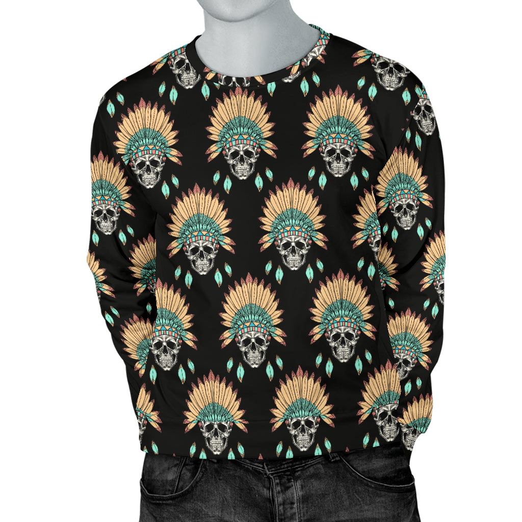 American indian Skull Pattern Men Long Sleeve Sweatshirt
