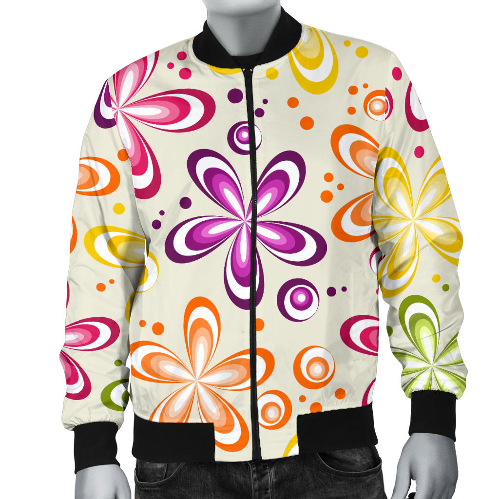 Flower Power Colorful Design Print Men Bomber Jacket