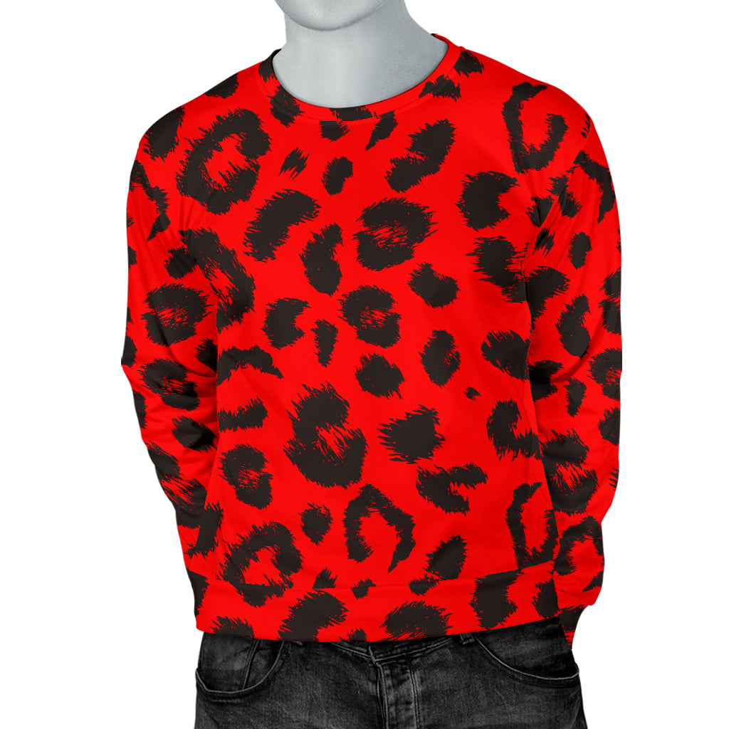 Leopard Red Skin Print Men Long Sleeve Sweatshirt