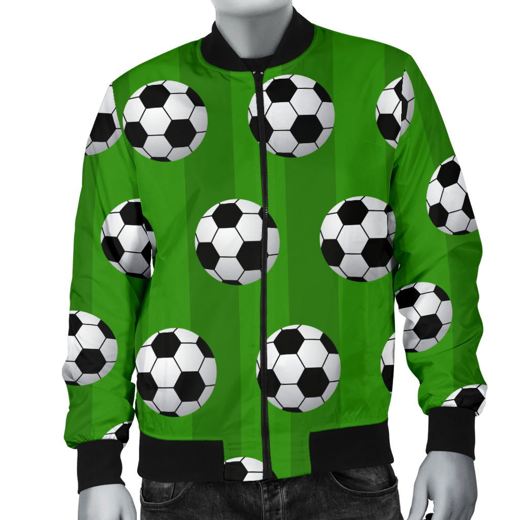 Soccer Ball Green Backgrpund Print Men Bomber Jacket