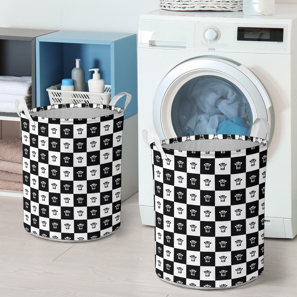 Checkered Flag Crown Pattern Laundry Basket