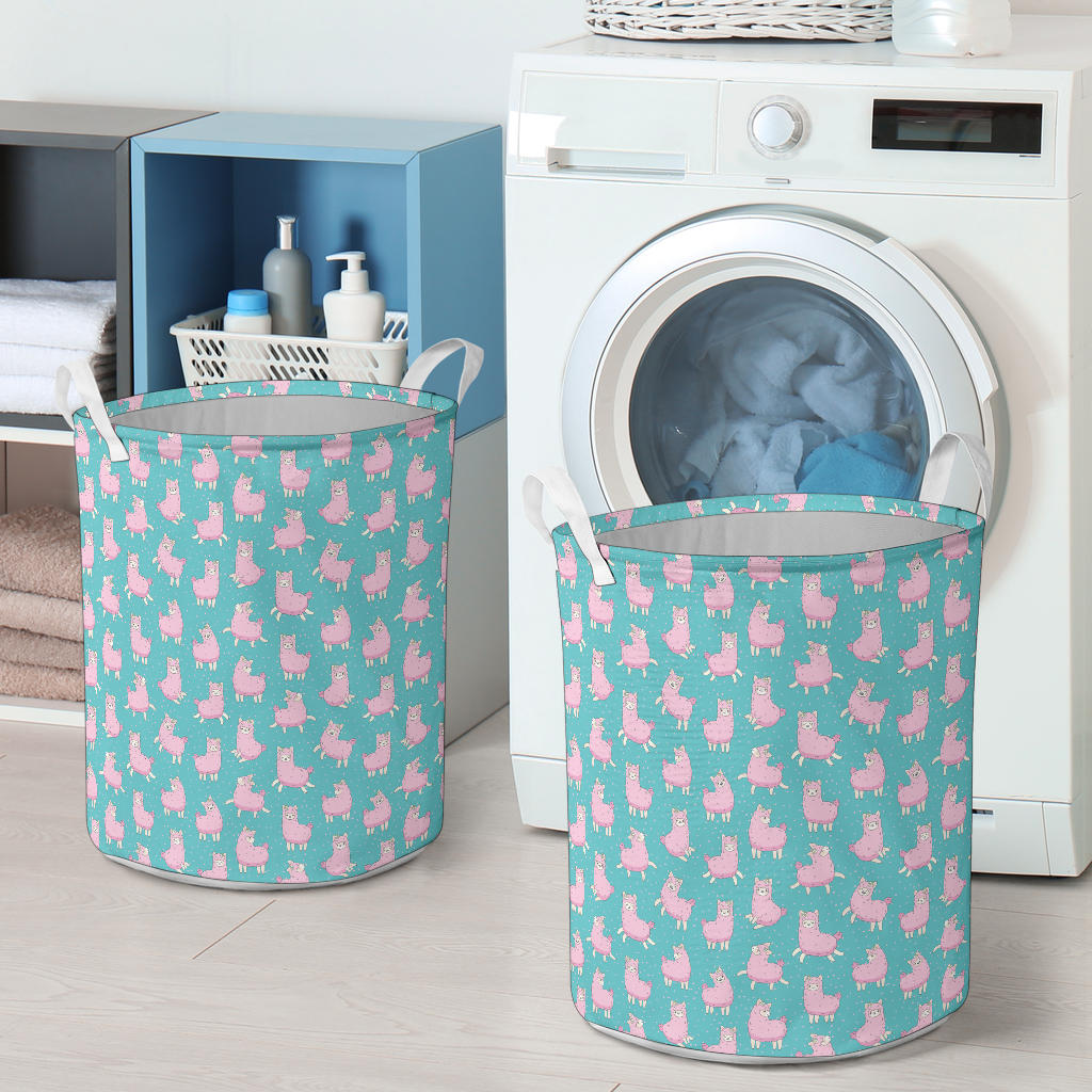 Alpaca Cartoon Design Themed Print Laundry Basket