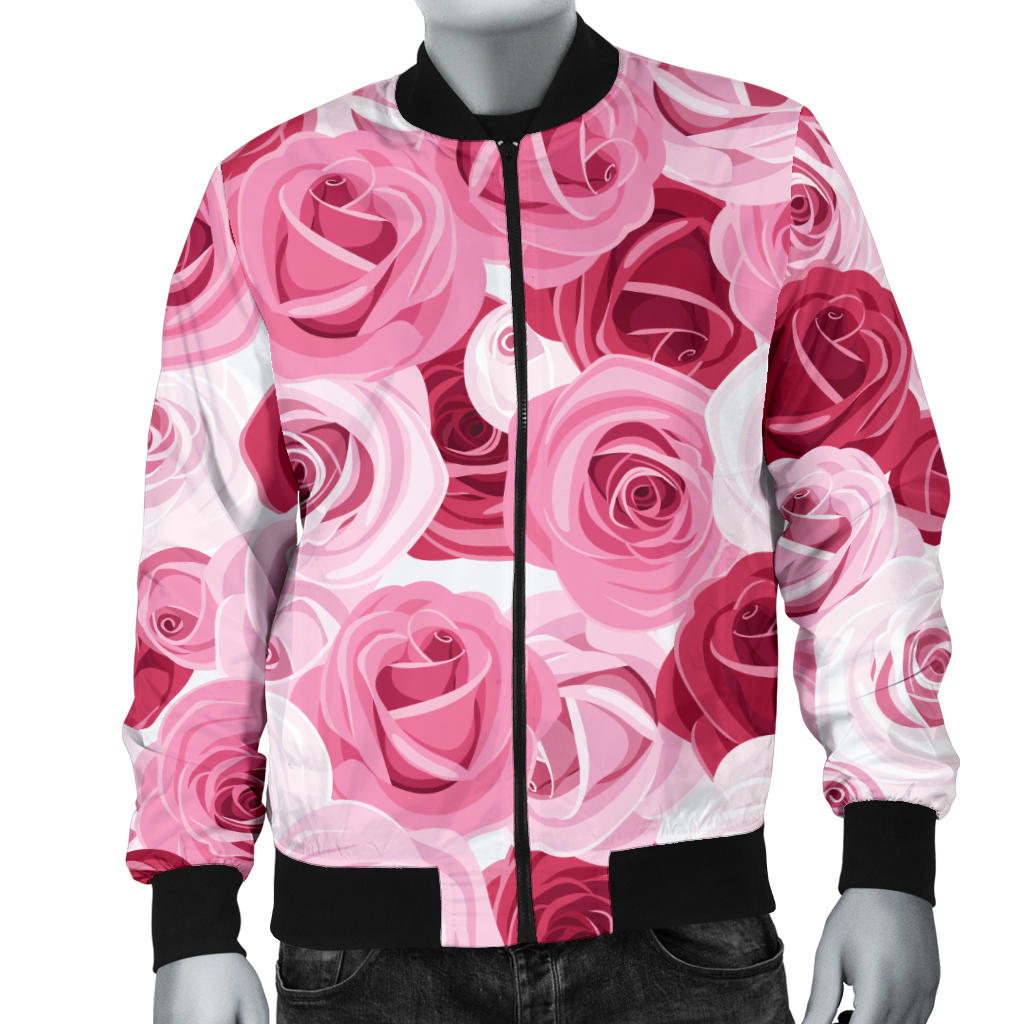 Pink Red Rose Pattern Print Men Bomber Jacket
