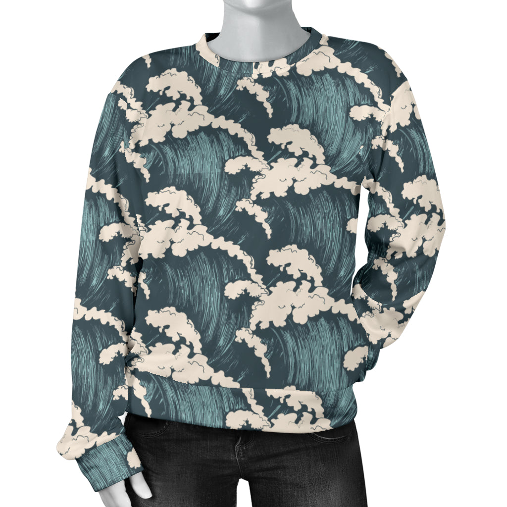 Wave Art Print Women Long Sleeve Sweatshirt