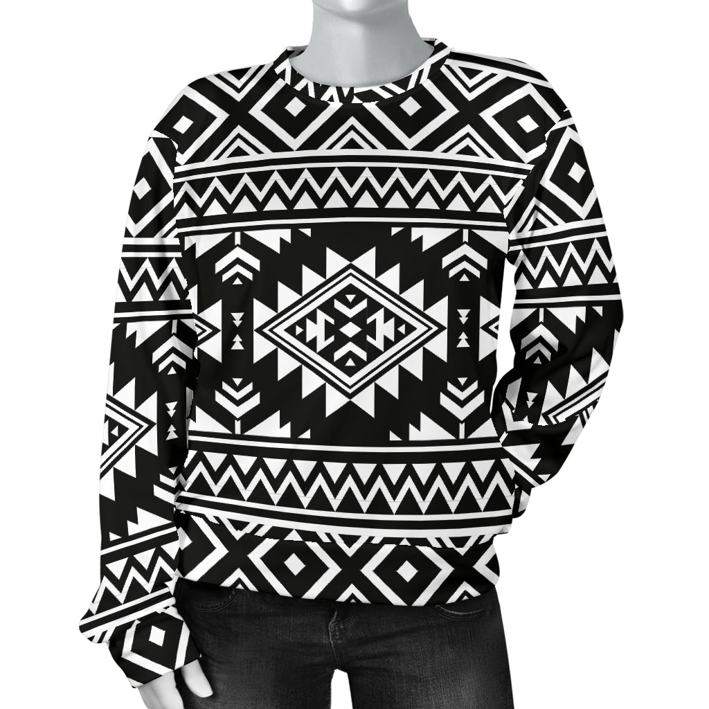 Aztec Black White Print Pattern Women Long Sleeve Sweatshirt