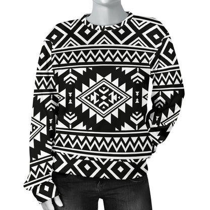 Aztec Black White Print Pattern Women Long Sleeve Sweatshirt