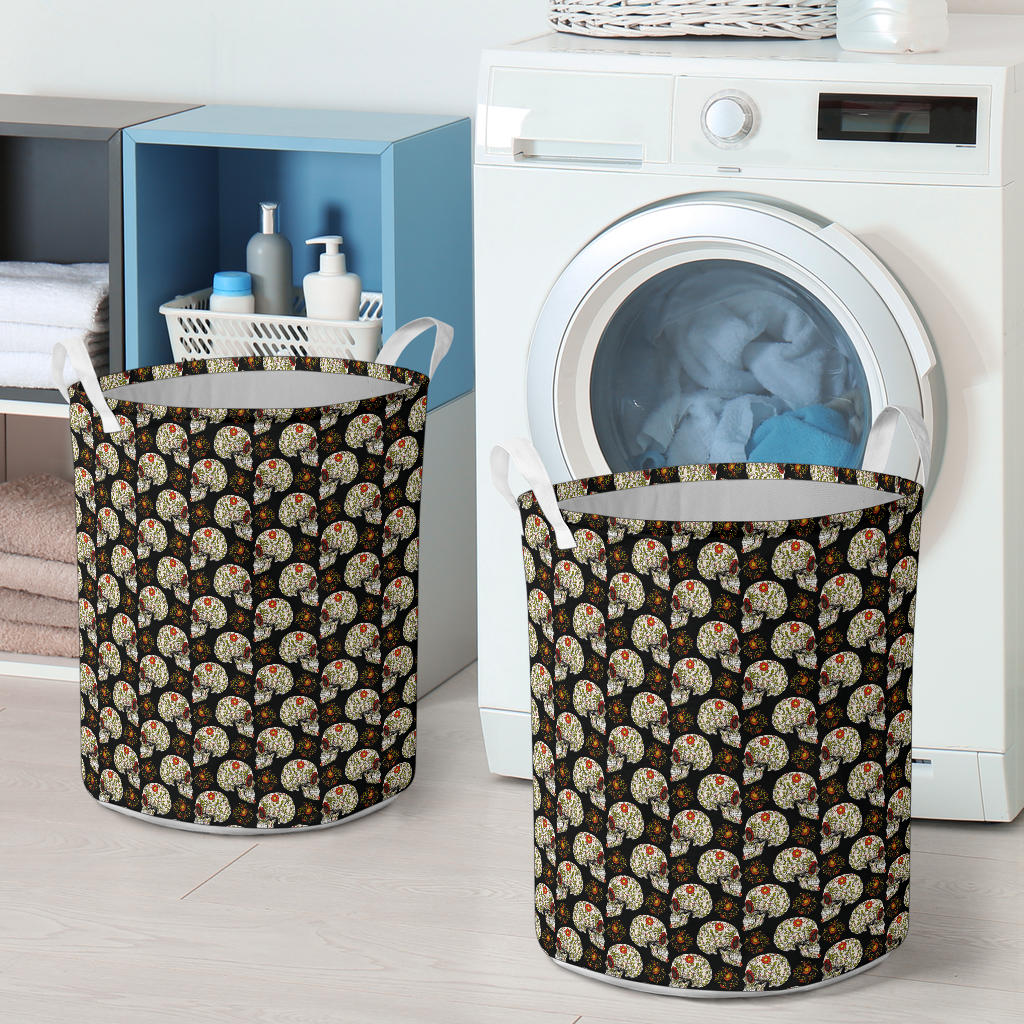Sugar Skull Flower Design Themed Print Laundry Basket