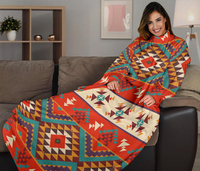 Aztec Red Print Pattern Adult Sleeve Blanket