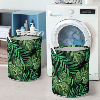 Green Fresh Tropical Palm Leaves Laundry Basket