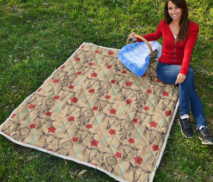 Native Buffalo Head Themed Design Print Quilt Bedspread