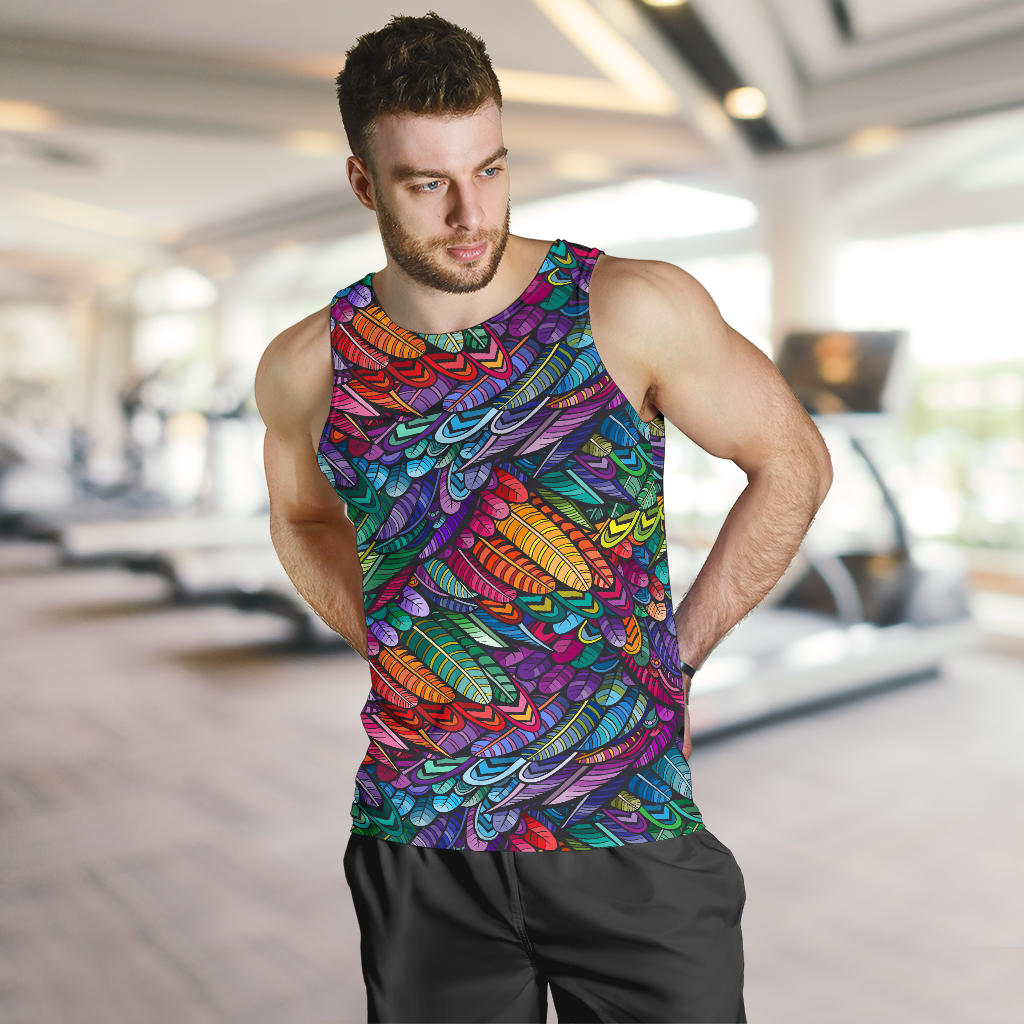 Feather Multicolor Design Print Men Tank Top