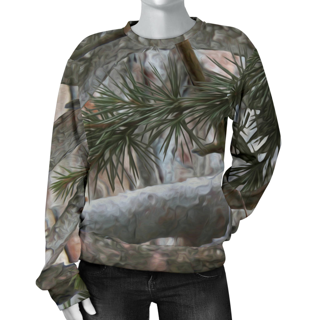 Camo Realistic Tree Forest Pattern Women Long Sleeve Sweatshirt