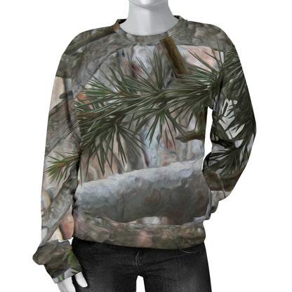 Camo Realistic Tree Forest Pattern Women Long Sleeve Sweatshirt