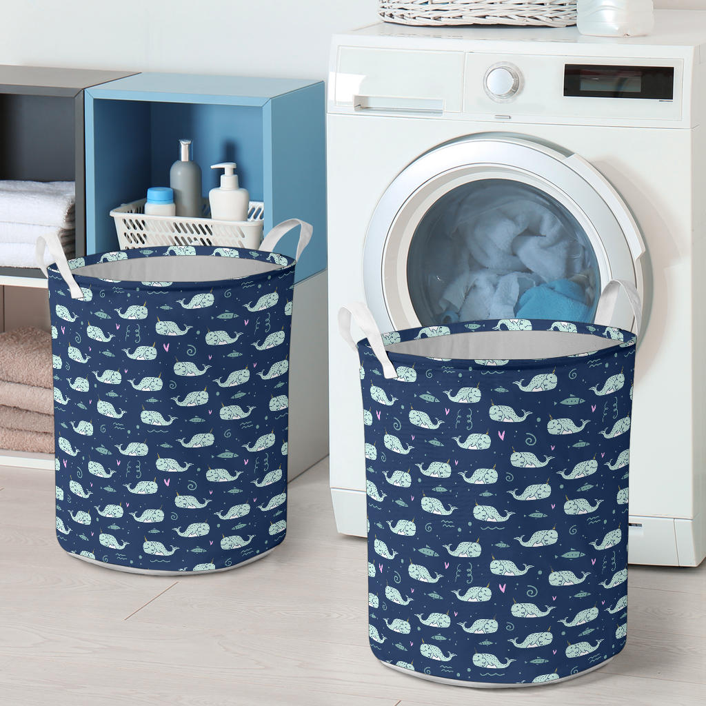 Narwhal Design Print Laundry Basket