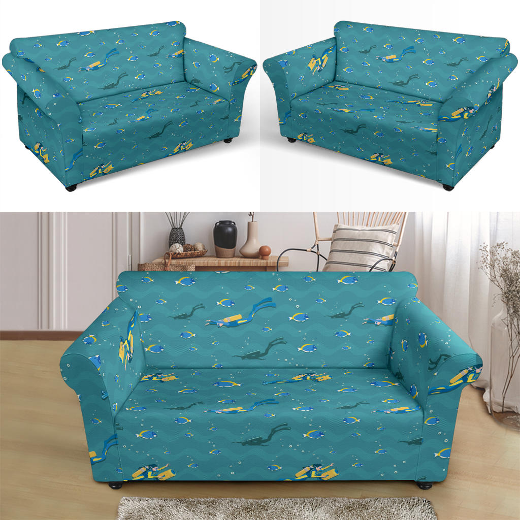 Scuba Driving Pattern Print Design LKS306 Loveseat Couch Slipcover