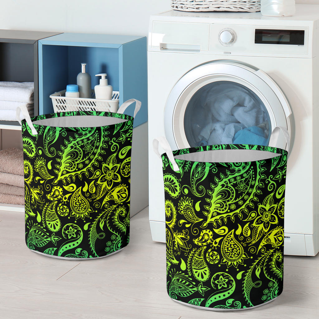 Paisley Green Design Print Laundry Basket
