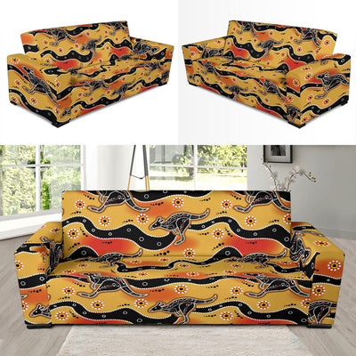 Kangaroos Aboriginal Pattern Print Design 06 Sofa Slipcover