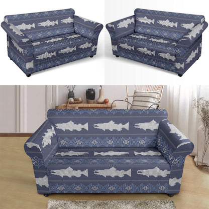 Salmon Fish Knit Style Print Design LKS304 Loveseat Couch Slipcover