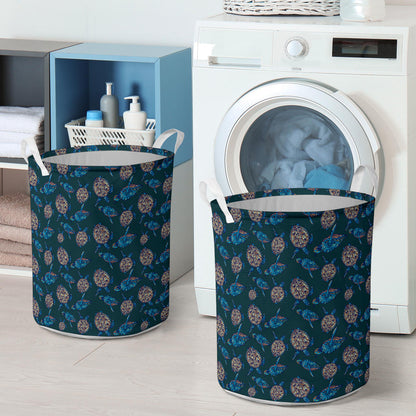 Sea Turtle Hand Drawn Blue Print Laundry Basket