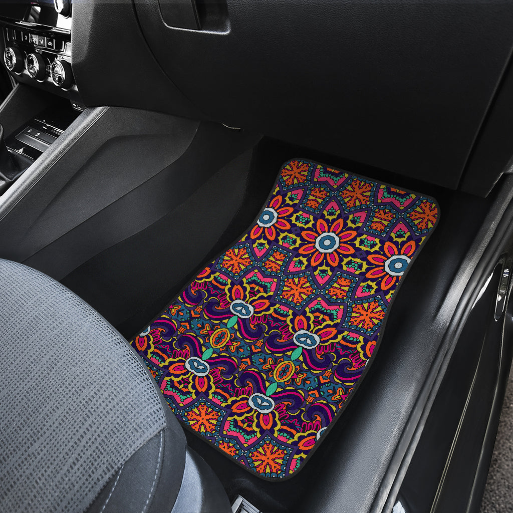 Ethnic Flower Style Print Pattern Car Floor Mats Front Back