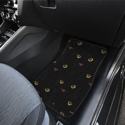 Black Cat Face Print Pattern Car Floor Mats Front Back