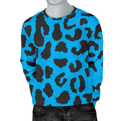 Cheetah Blue Print Pattern Men Long Sleeve Sweatshirt