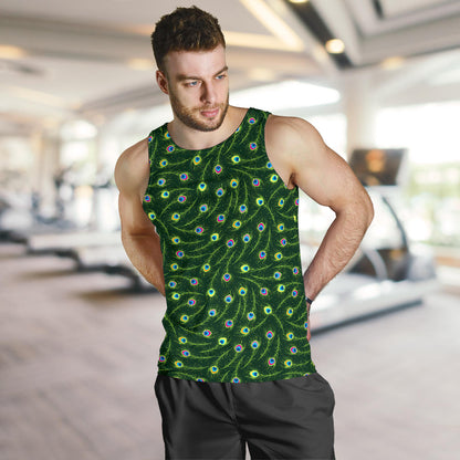 Peacock Feather Green Design Print Men Tank Top