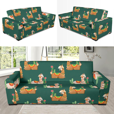 Llama Cactus Pattern Print Design 07 Sofa Slipcover