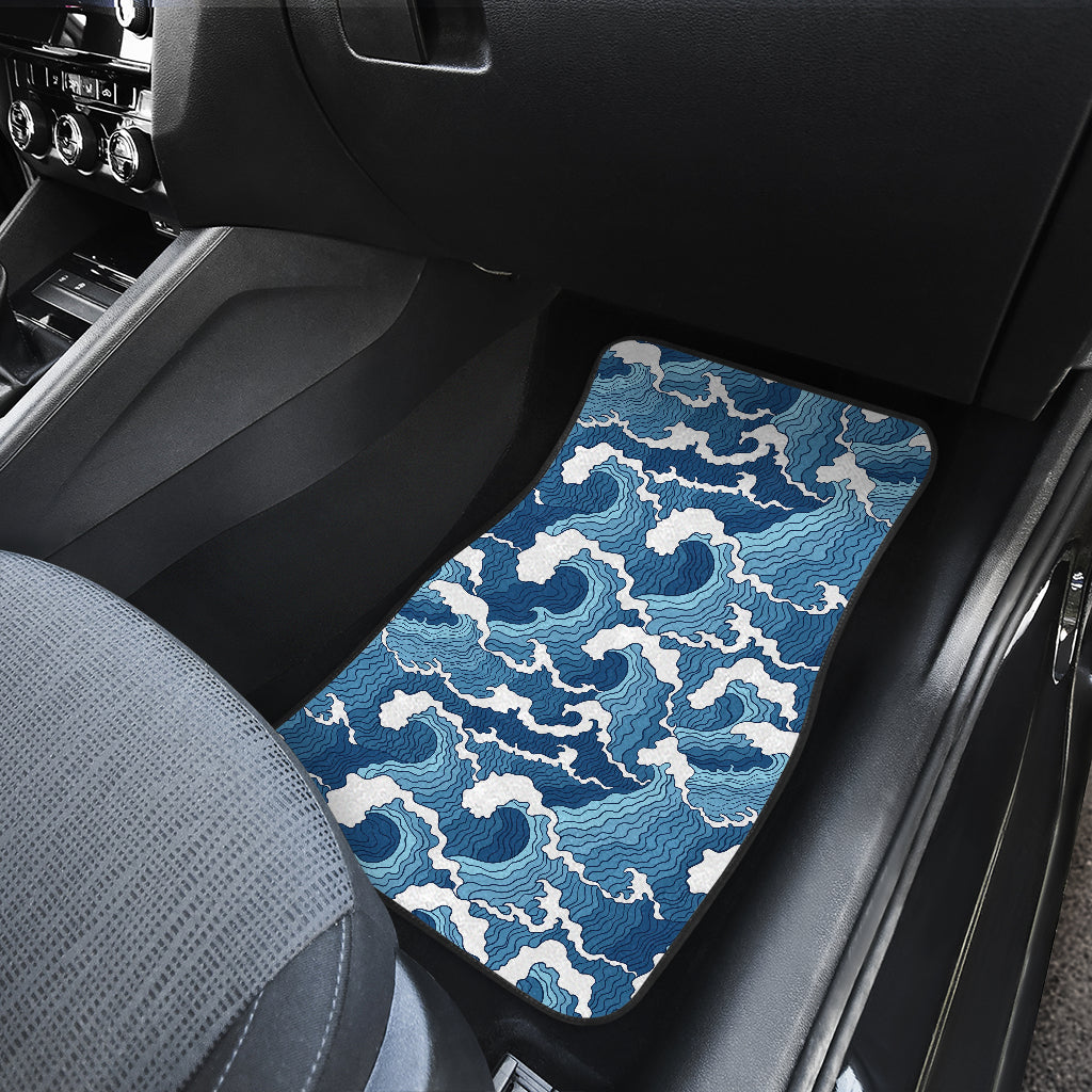 Wave Themed Pattern Print Car Floor Mats Front Back