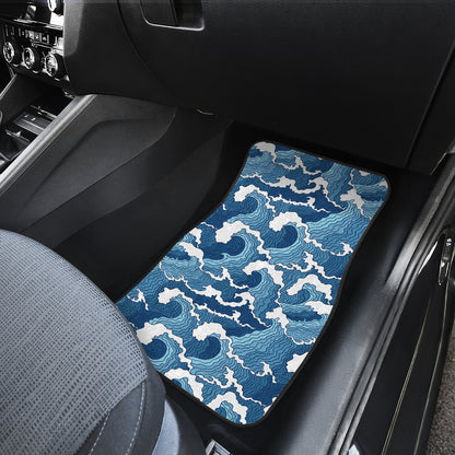 Wave Themed Pattern Print Car Floor Mats Front Back