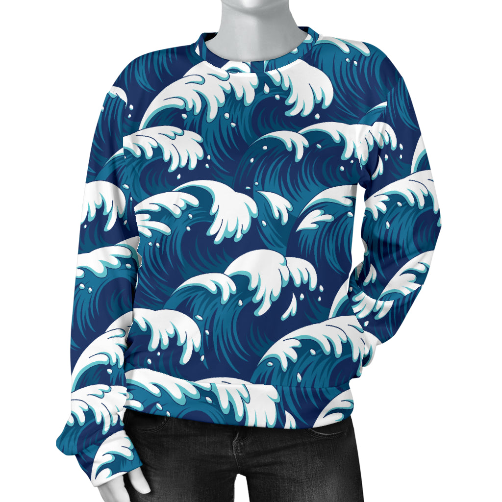 Ocean Wave Pattern Print Women Long Sleeve Sweatshirt