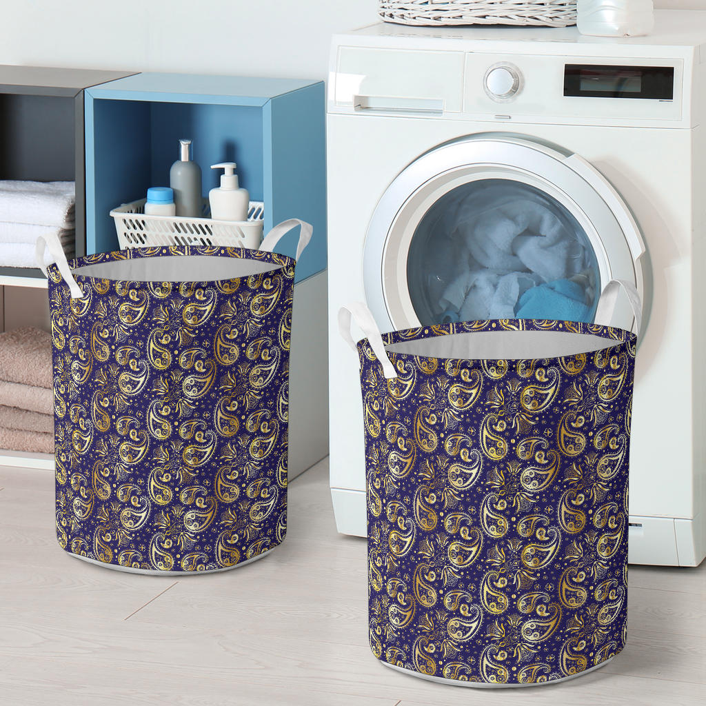 Paisley Blue Yellow Design Print Laundry Basket