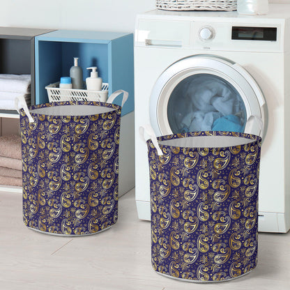 Paisley Blue Yellow Design Print Laundry Basket