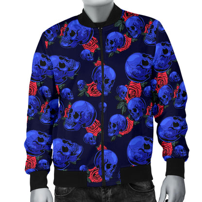Skull Roses Neon Design Themed Print Men Bomber Jacket