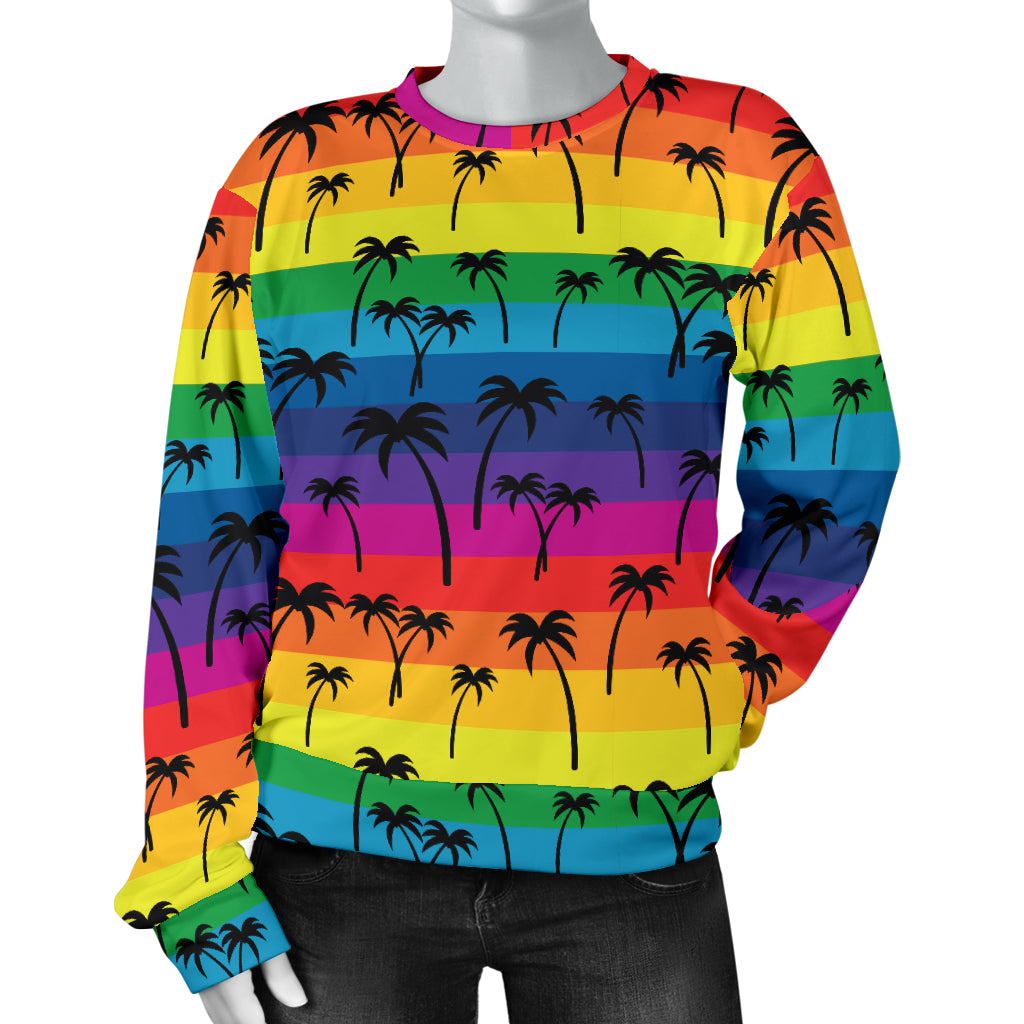 Palm Tree Rainbow Themed Print Women Long Sleeve Sweatshirt