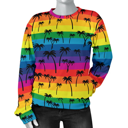 Palm Tree Rainbow Themed Print Women Long Sleeve Sweatshirt