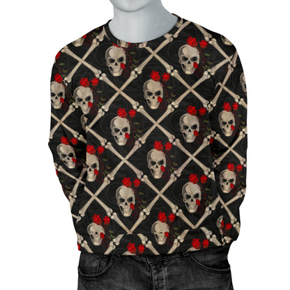 Skull Roses Bone Design Themed Print Men Long Sleeve Sweatshirt