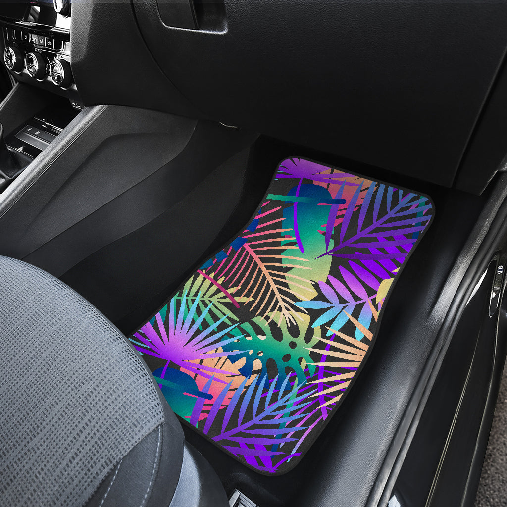 Neon Flower Tropical Palm Leaves Car Floor Mats Front Back