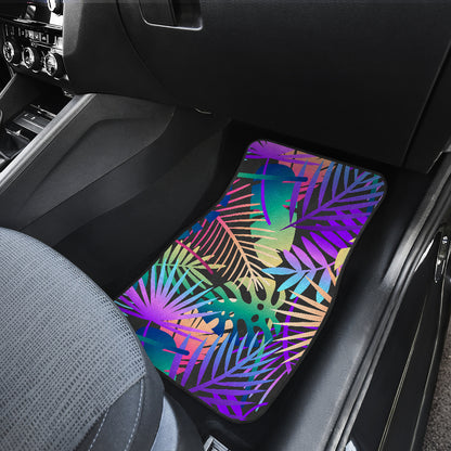 Neon Flower Tropical Palm Leaves Car Floor Mats Front Back