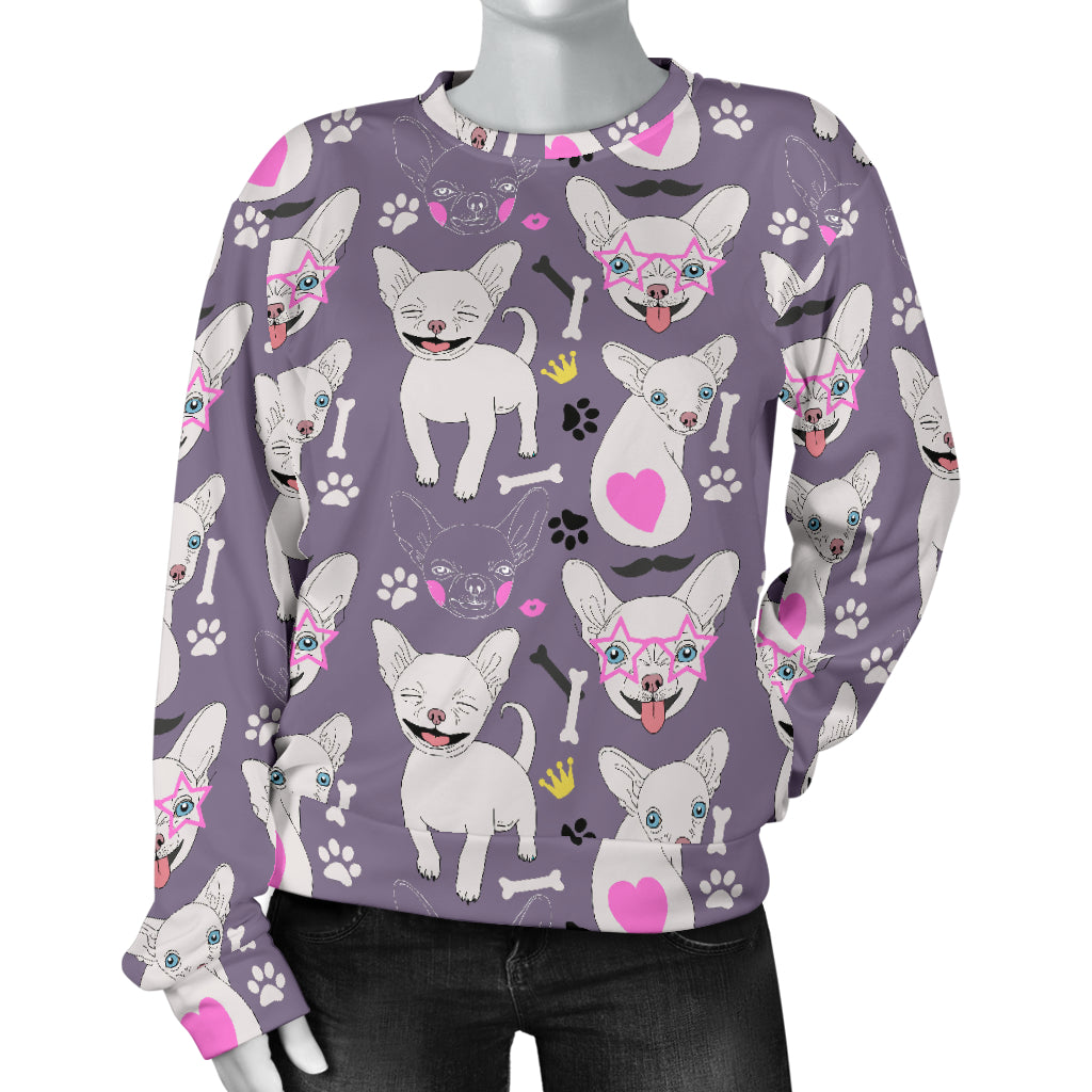 Chihuahua Happy Pattern Women Long Sleeve Sweatshirt