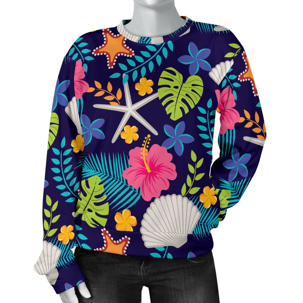 Beach Seashell Floral Theme Women Long Sleeve Sweatshirt