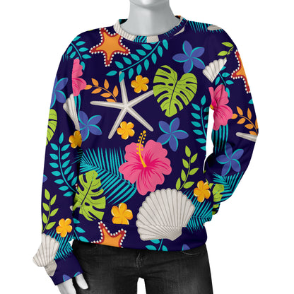 Beach Seashell Floral Theme Women Long Sleeve Sweatshirt