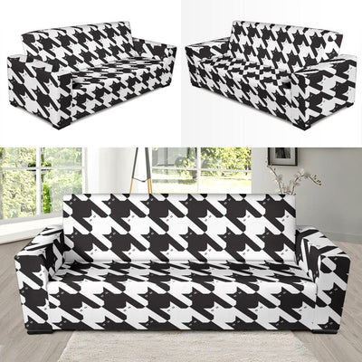 Cat HoundstoothPattern Print Design 01 Sofa Slipcover