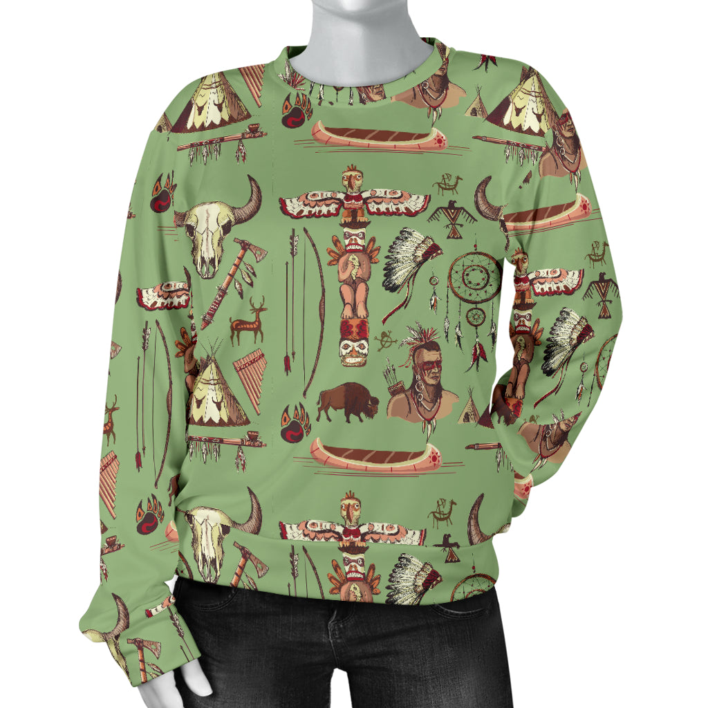 Native Indian Themed Design Print Women Long Sleeve Sweatshirt