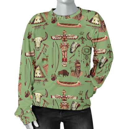 Native Indian Themed Design Print Women Long Sleeve Sweatshirt