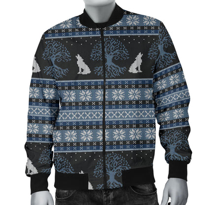 Wolf Tree of Life Knit Design Print Men Bomber Jacket