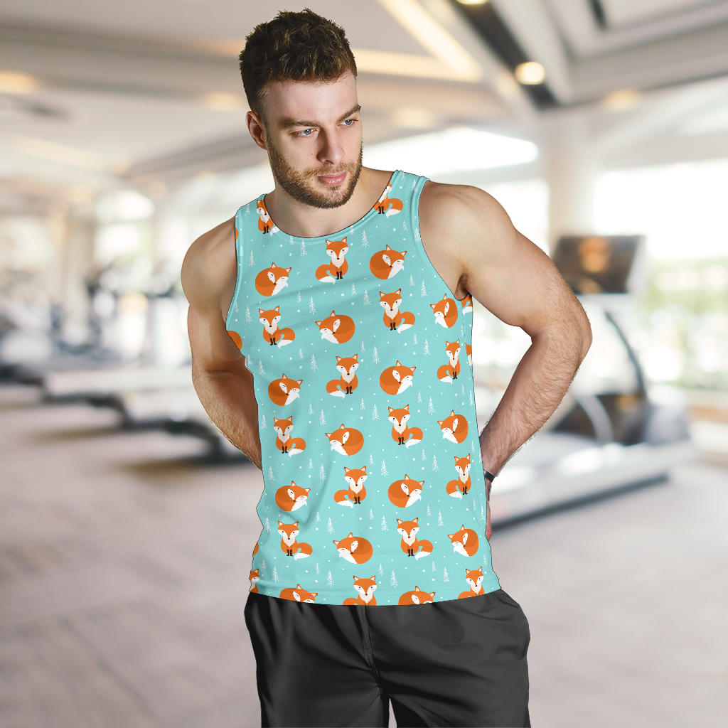 Fox Design Snow Print Pattern Men Tank Top