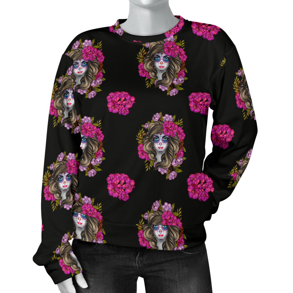 Day of the Dead Makeup Girl Women Long Sleeve Sweatshirt