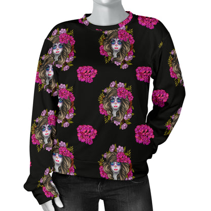 Day of the Dead Makeup Girl Women Long Sleeve Sweatshirt